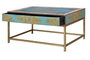 GINER Y COLOMER Mesa de café de madera de mango y patas de metal dorado y multicolor